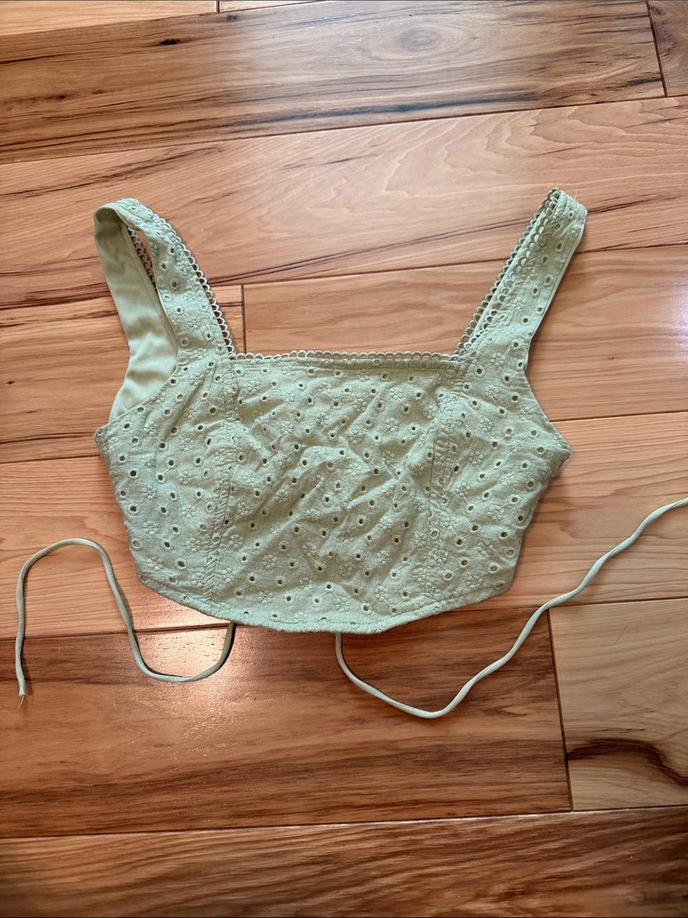 Altar'd State Sage Green Eyelet Tie-Back Cropped Tank